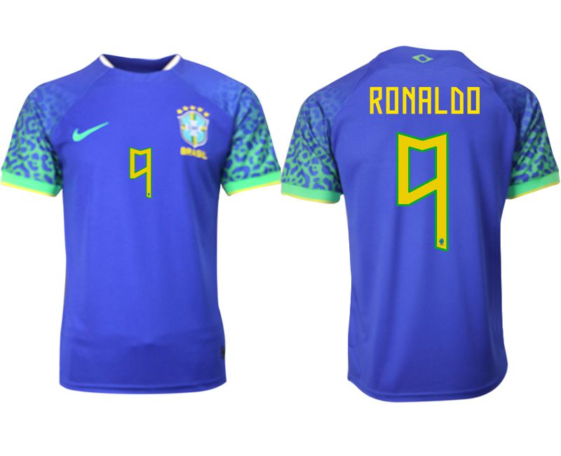 Men 2022 World Cup National Team Brazil away aaa version blue #9 Soccer Jersey